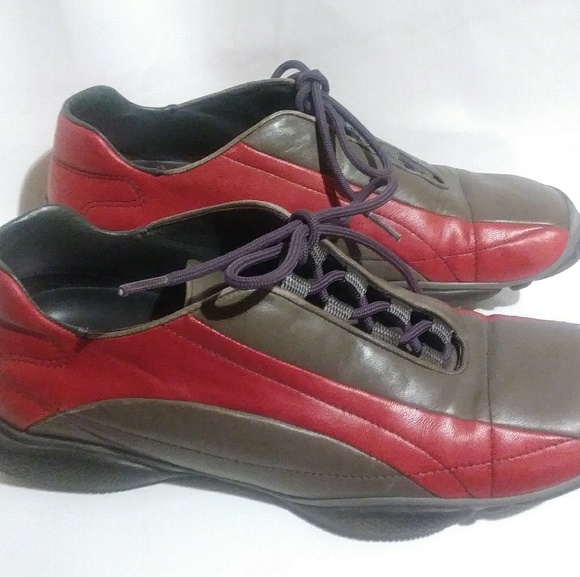 Prada Shoes - Prada Red Grey Sneakers Sz 8 38.5